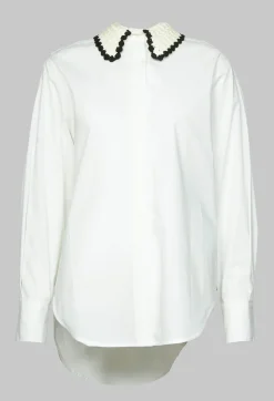 Beatrice B Shirts & Blouses^Poplin Cotton Shirt with Knitted Collar in White