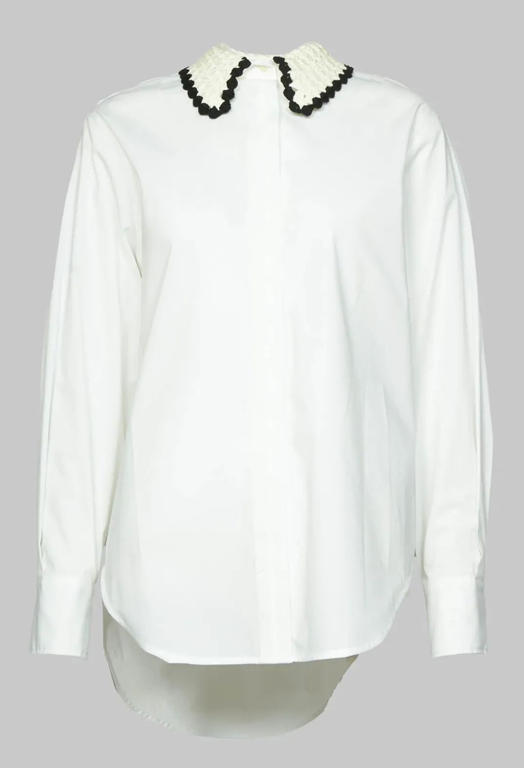 Beatrice B Shirts & Blouses^Poplin Cotton Shirt with Knitted Collar in White