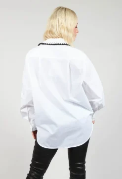 Beatrice B Shirts & Blouses^Poplin Cotton Shirt with Knitted Collar in White