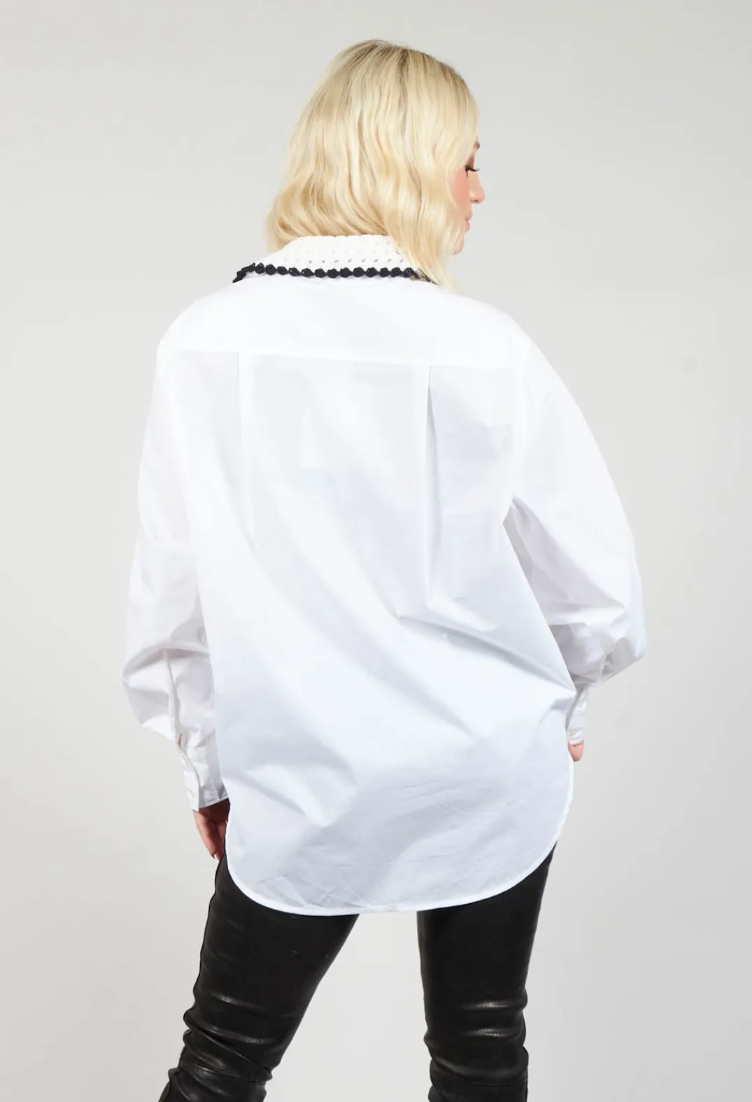 Beatrice B Shirts & Blouses^Poplin Cotton Shirt with Knitted Collar in White