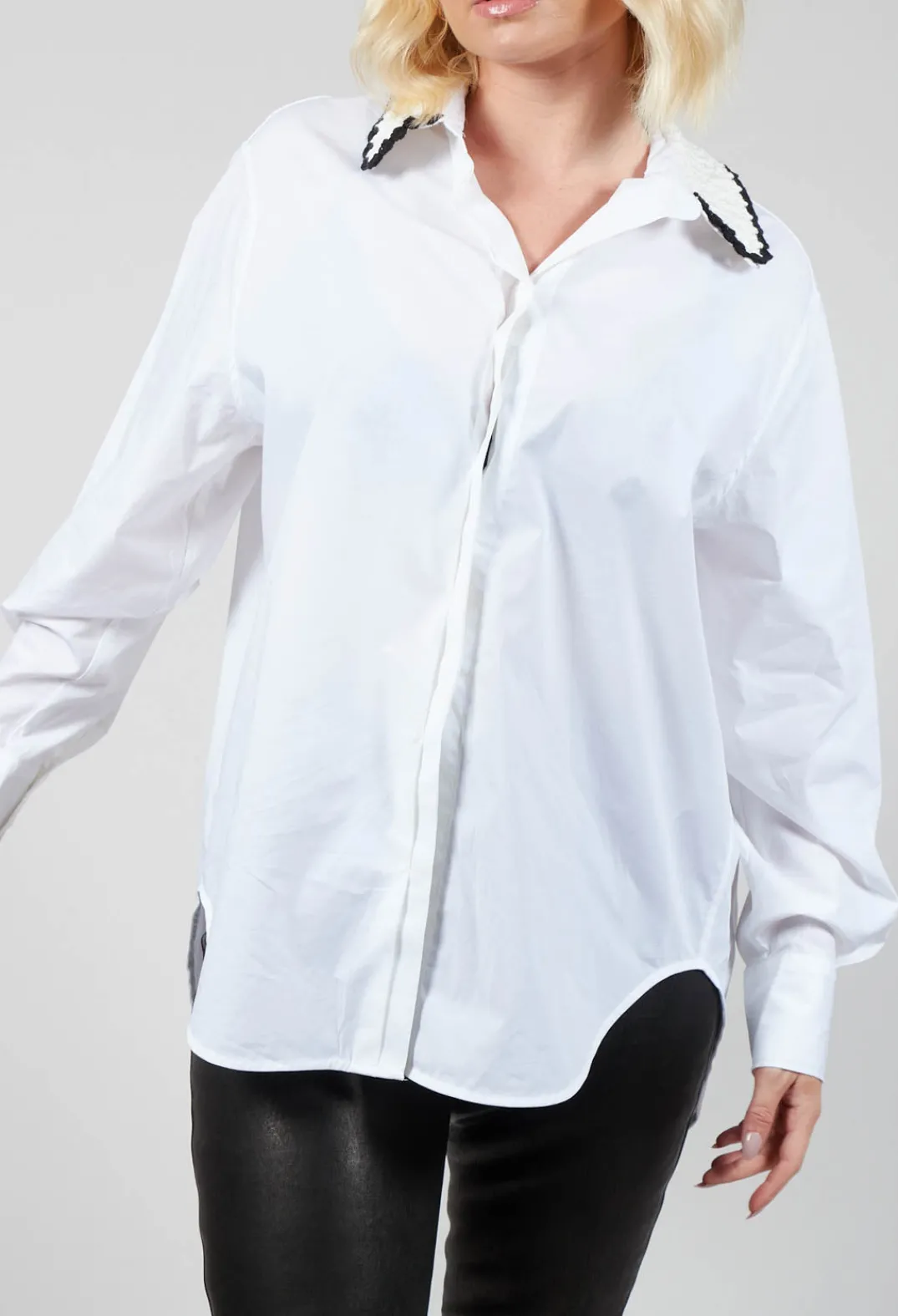 Beatrice B Shirts & Blouses^Poplin Cotton Shirt with Knitted Collar in White
