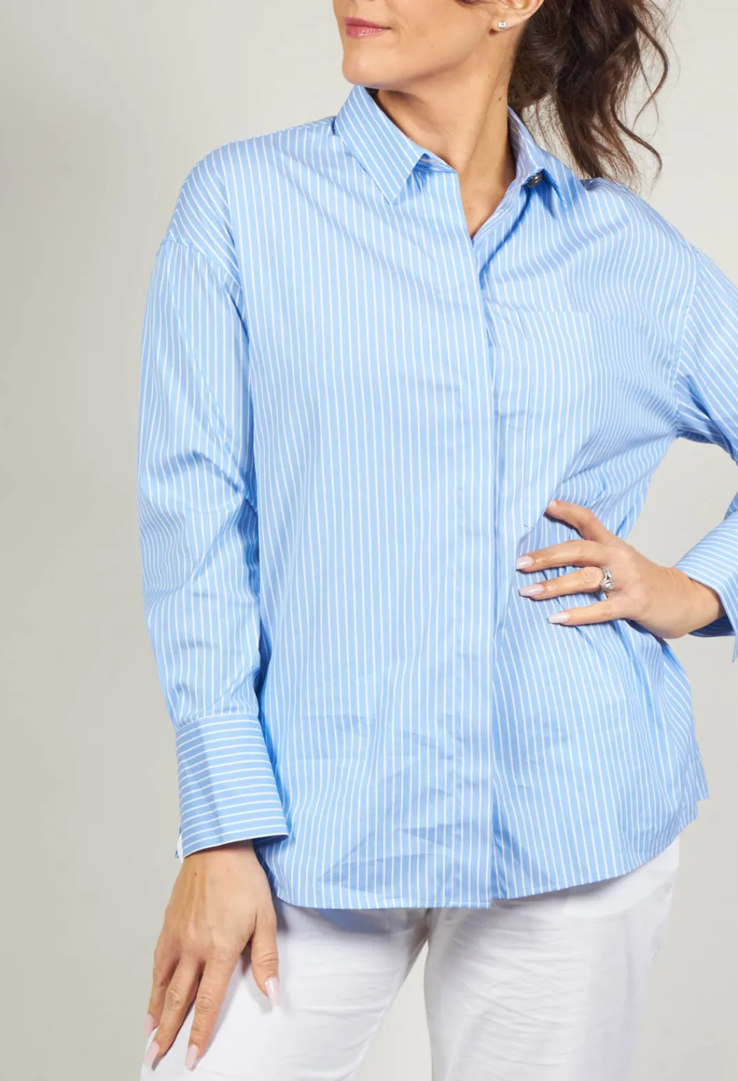 Maliparmi Shirts & Blouses^Poplin Shirt in Azzurro / Bianco
