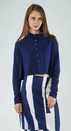 Rundholz Black Label Cardigans^PRE-ORDER - Cropped Lightweight Cardigan in Malibu Offwhite (Pictured in Navy Offwhite)