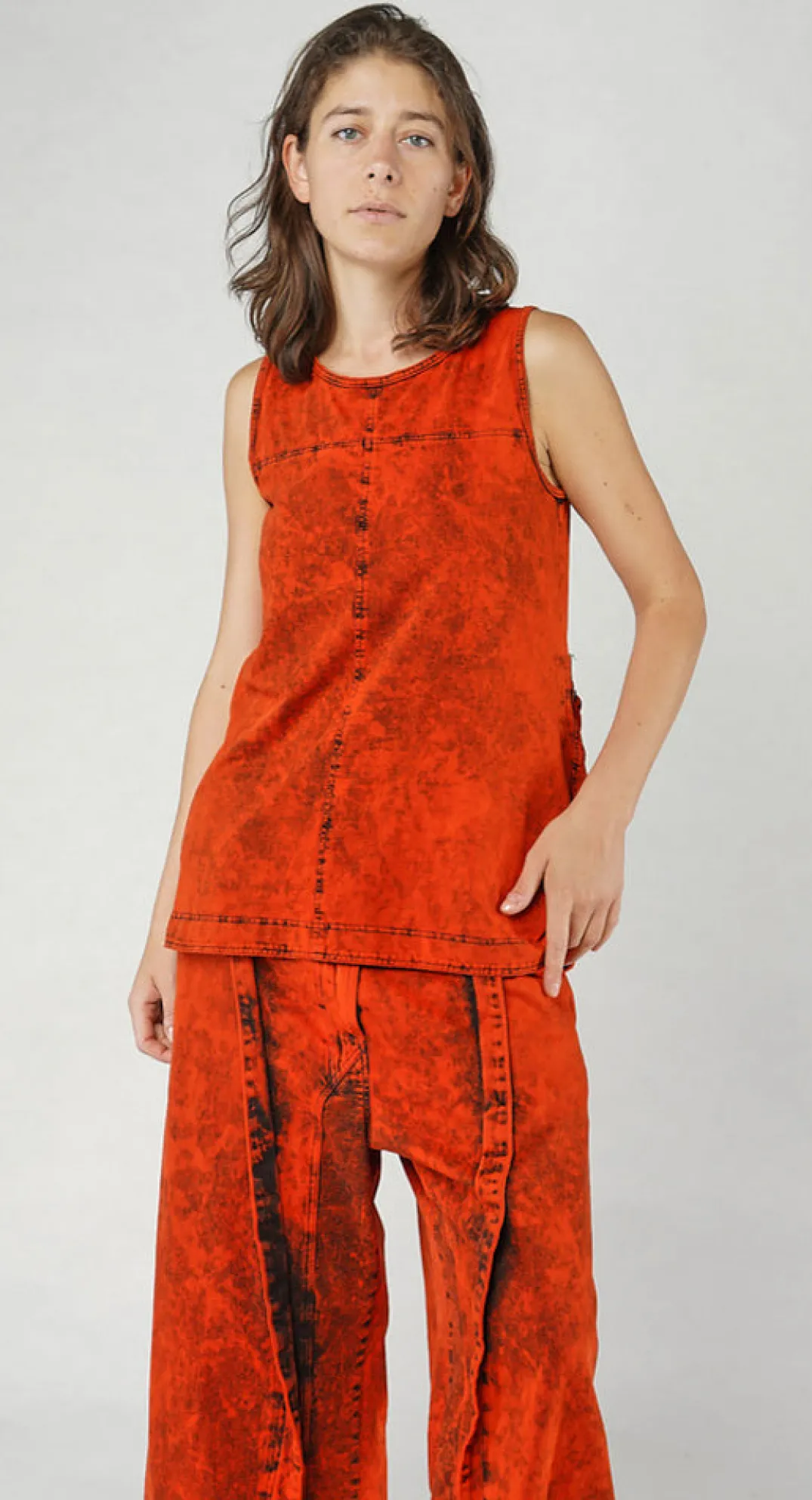 Rundholz Dip Tops^PRE-ORDER - Denim-Style Vest Top with Contrast Patch Back Pockets in Stonewash (Pictured in Mandarine Dye)
