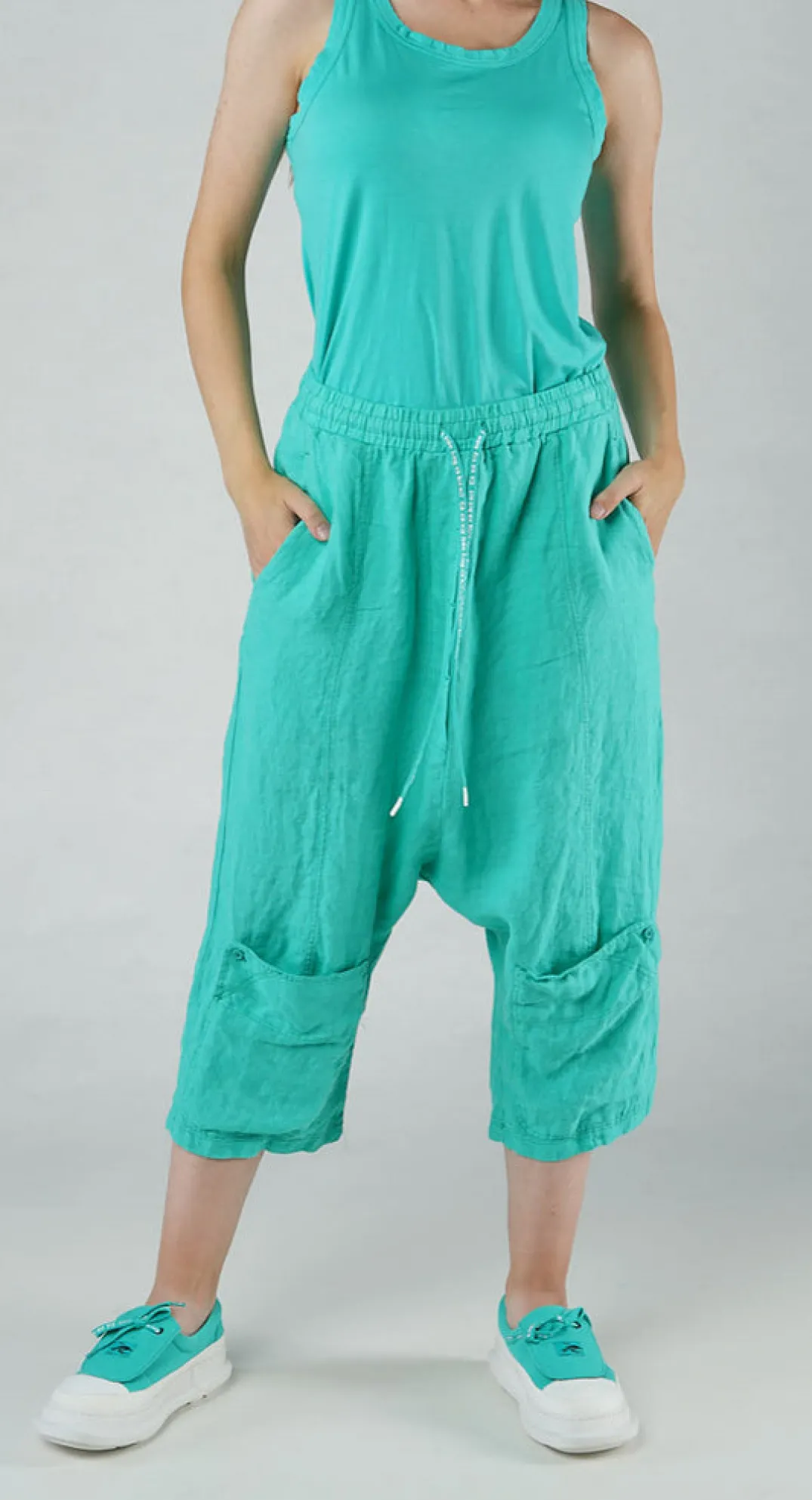 Rundholz Black Label Trousers^PRE-ORDER - Drop Crotch Linen Trousers in Grey (Pictured in Aqua)