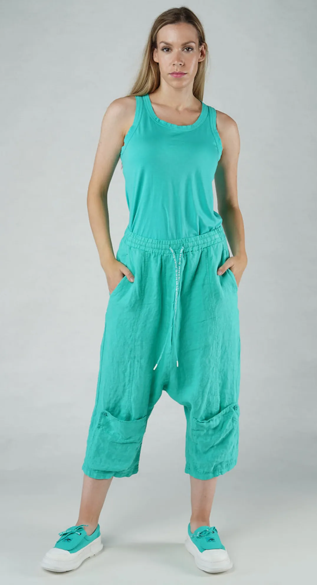 Rundholz Black Label Trousers^PRE-ORDER - Drop Crotch Linen Trousers in Grey (Pictured in Aqua)