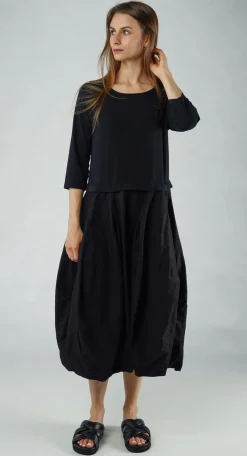 Rundholz Black Label Dresses^PRE-ORDER - Dual Fabric Tulip Hem Dress in Offwhite (Pictured in Black)