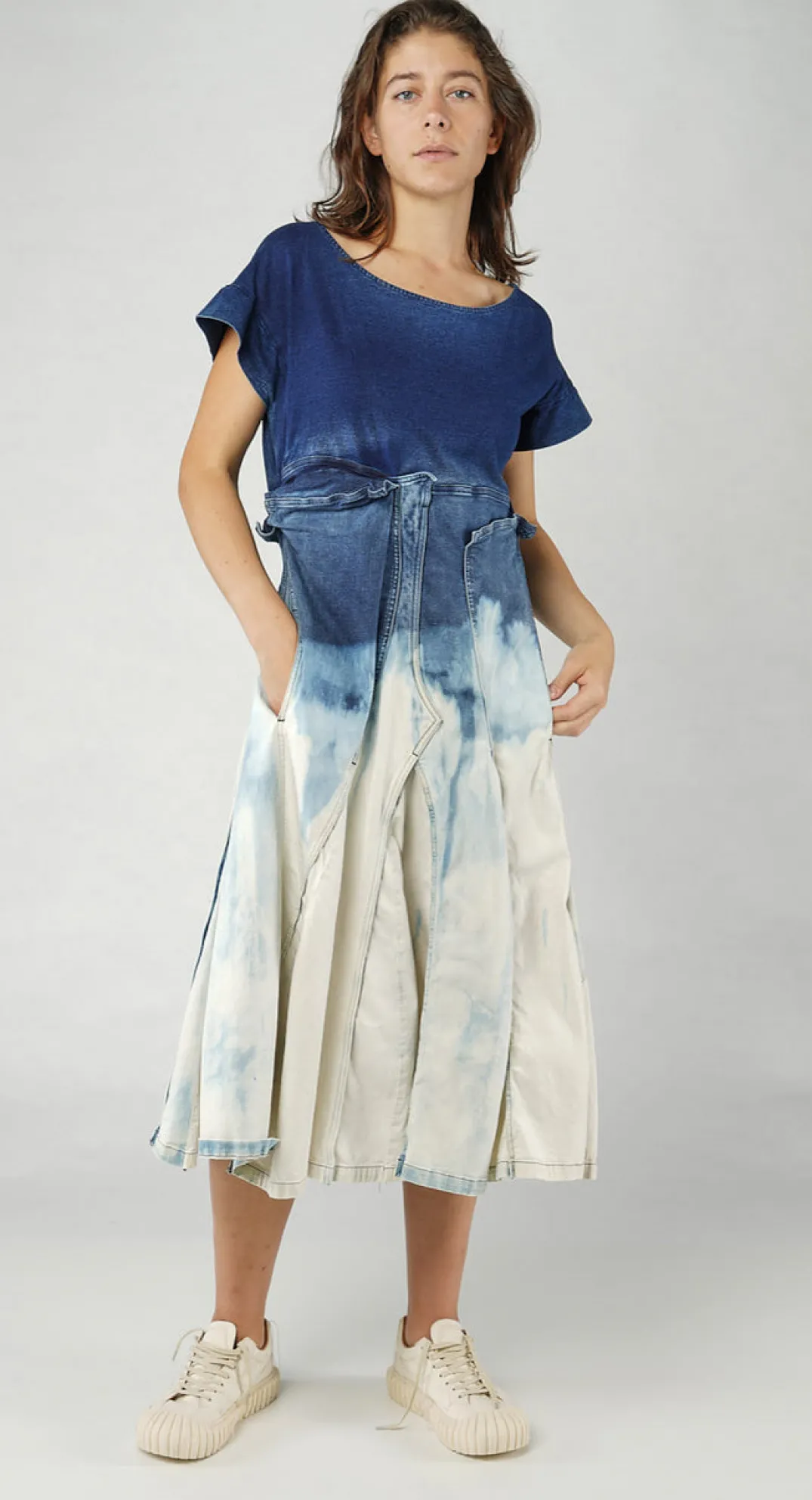 Rundholz Dip Dresses^PRE-ORDER - Layered Denim Shift Dress in Mandarine Dye (Pictured in Bleachwash)