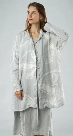 Rundholz Black Label Dresses^PRE-ORDER - Linen Shirt Dress in Navy Print (Pictured in Grey Print)