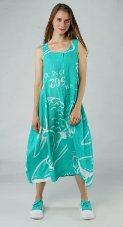 Rundholz Black Label Dresses^PRE-ORDER - Linen Tulip Hem Dress in Grey Print (Pictured in Aqua Print)