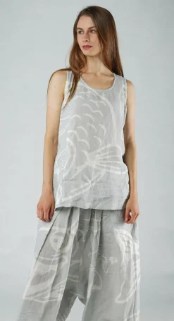 Rundholz Black Label Tops^PRE-ORDER - Linen Vest Top in Grey Print