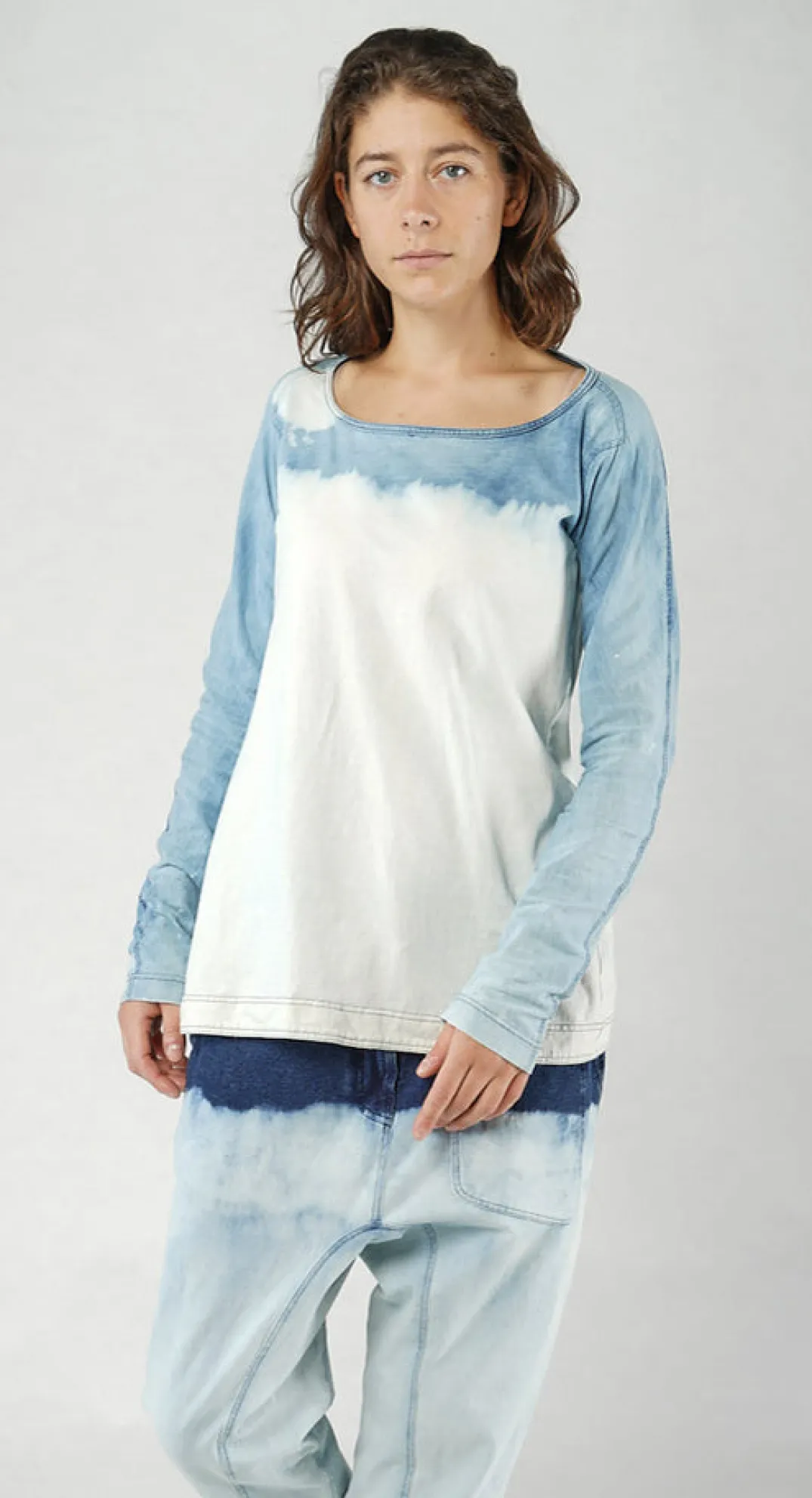 Rundholz Dip Tops^PRE-ORDER - Long-Sleeve Top with Contrast Stitching in Mandarine Dye (Pictured in Bleachwash)