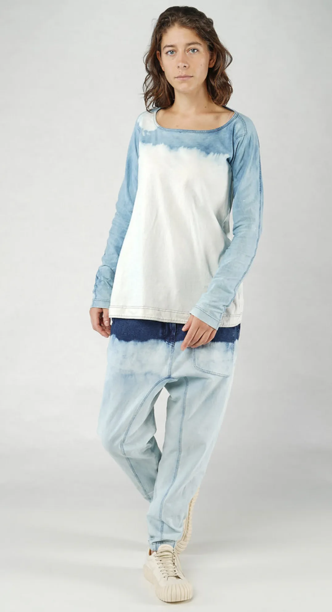 Rundholz Dip Tops^PRE-ORDER - Long-Sleeve Top with Contrast Stitching in Mandarine Dye (Pictured in Bleachwash)