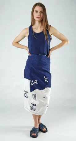 Rundholz Black Label Skirts^PRE-ORDER - Pull On Curved Hem Pencil Skirt in Navy Print