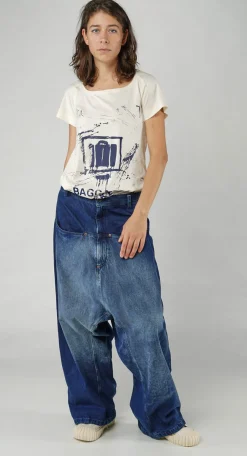 Rundholz Dip Trousers^PRE-ORDER - Relaxed Fit Drop-Crotch Jeans in Bleachwash (Pictured in Stonewash)