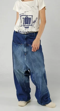 Rundholz Dip Trousers^PRE-ORDER - Relaxed Fit Drop-Crotch Jeans in Mandarine Dye (Pictured in Stonewash)