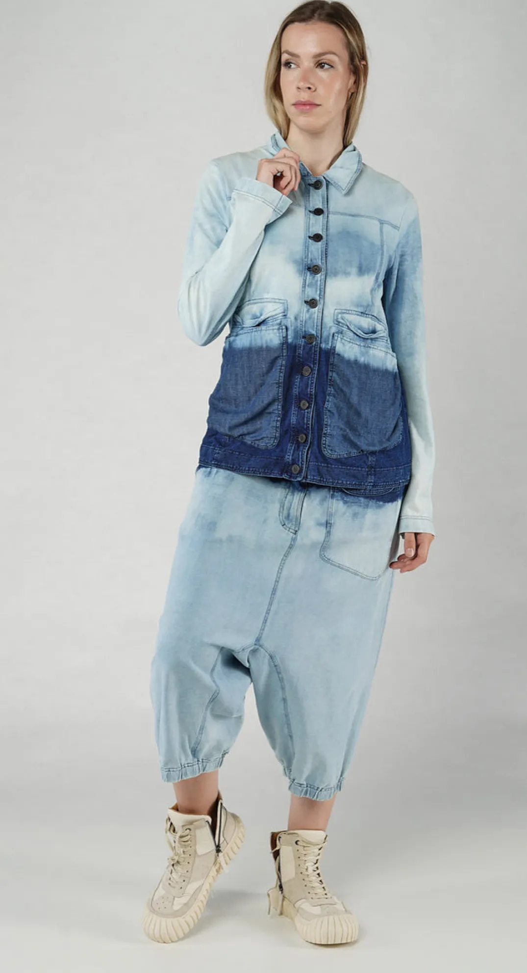 Rundholz Dip Jackets^PRE-ORDER - Tailored Denim Jacket with Contrast Stitching in Mandarine Dye (Pictured in Stonewash)