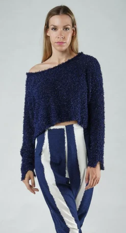Rundholz Black Label Jumpers^PRE-ORDER - Textured Cropped Jumper in Navy