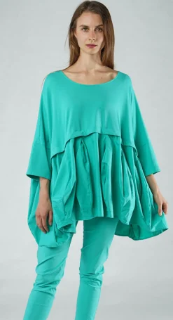 Rundholz Black Label Tops^PRE-ORDER - Top with Tulip Peplum Hem in Black (Pictured in Aqua)