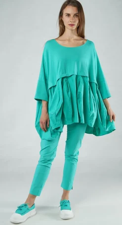 Rundholz Black Label Tops^PRE-ORDER - Top with Tulip Peplum Hem in Malibu (Pictured in Aqua)