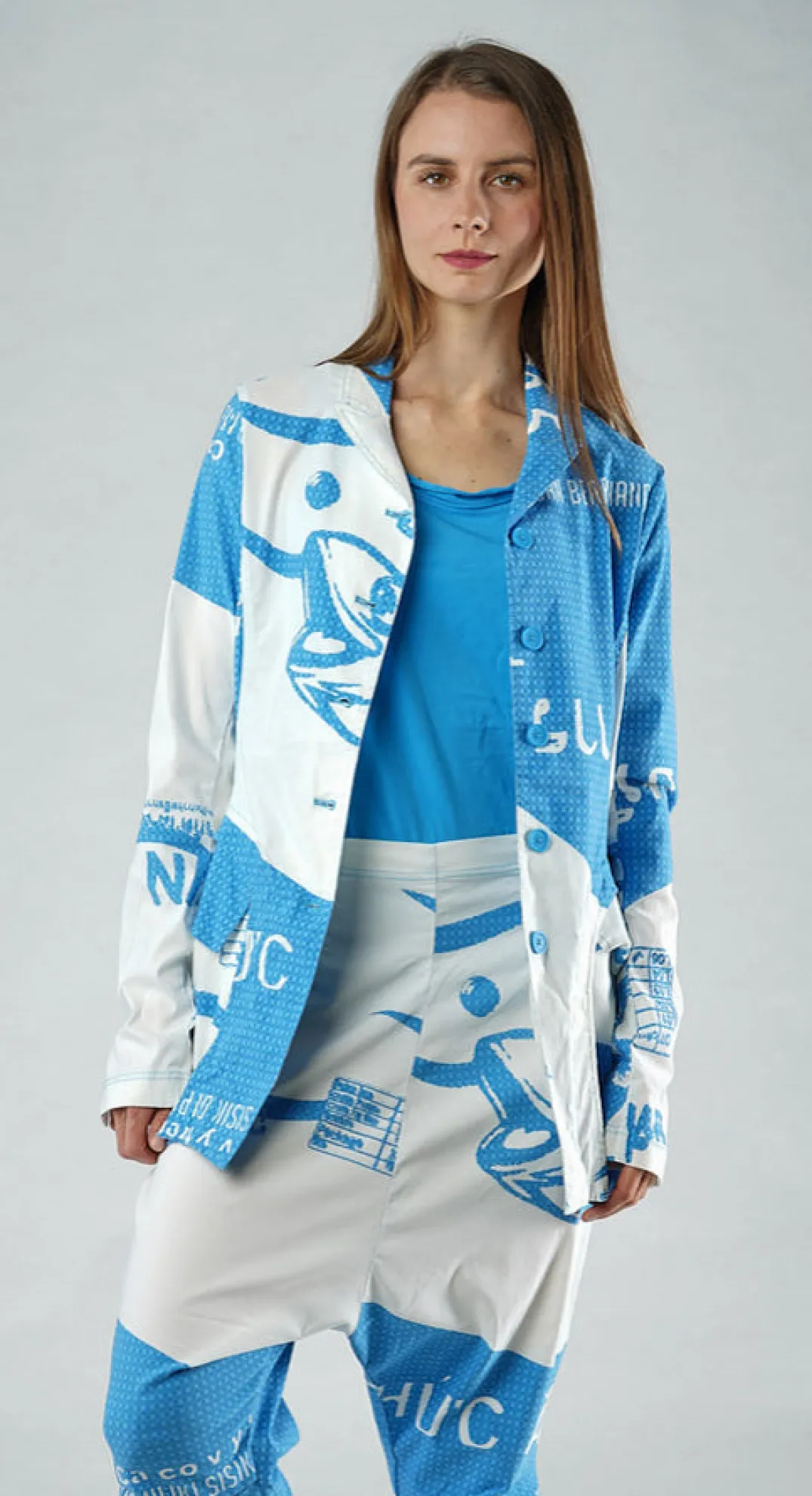 Rundholz Black Label Jackets^PRE-ORDER - Tulip Hem Jacket in Aqua Print (Pictured in Malibu Print)