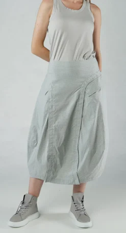 Rundholz Black Label Skirts^PRE-ORDER - Tulip Skirt with Front Panel in Navy Print (Pictured in Grey Check)