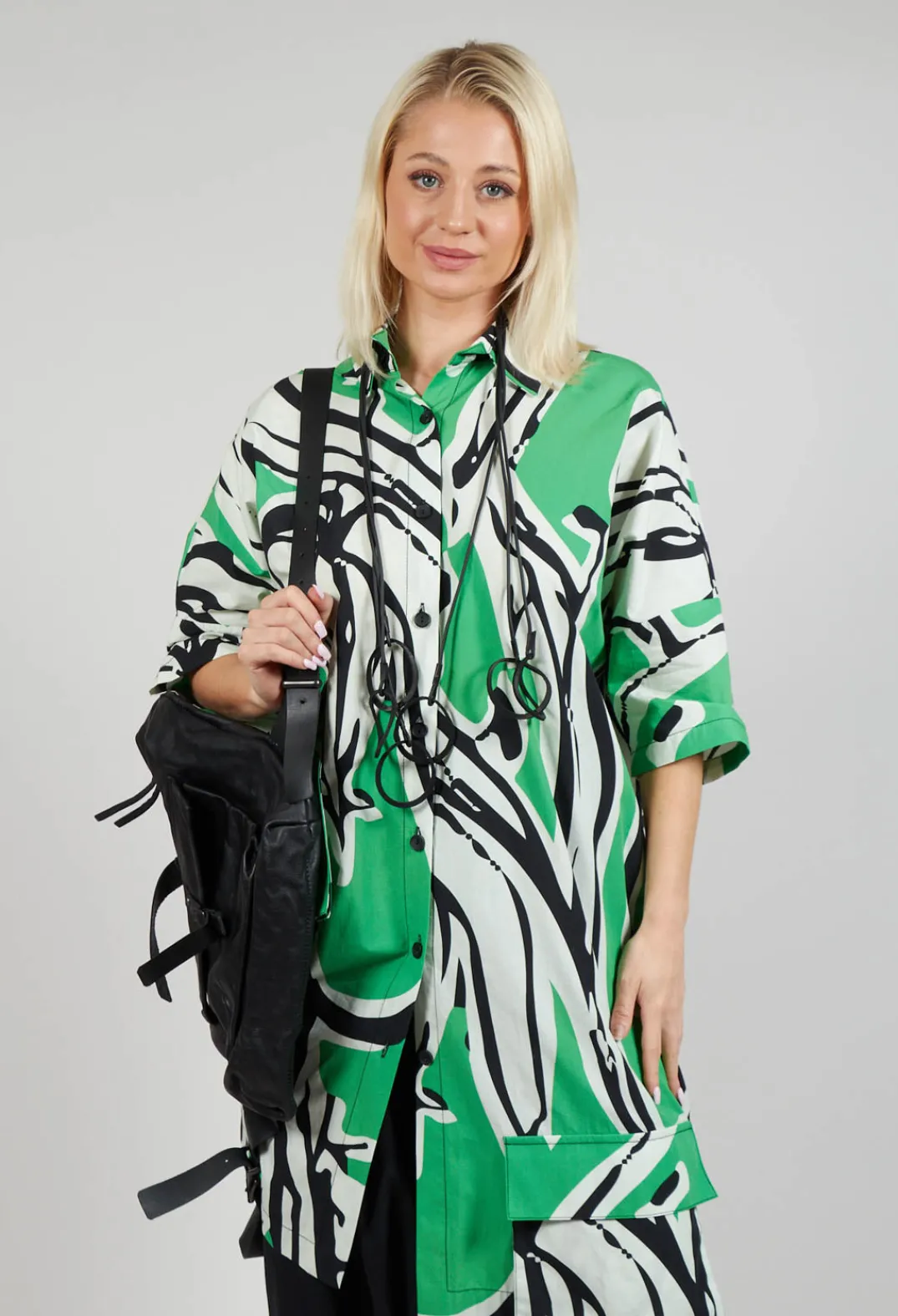 Bize Dresses^Print Patterned Shirt Dress in Original Green