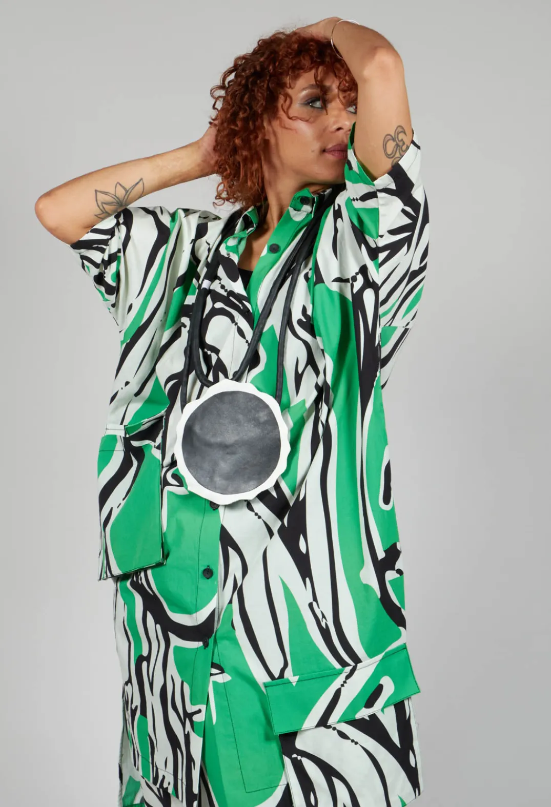 Bize Dresses^Print Patterned Shirt Dress in Original Green