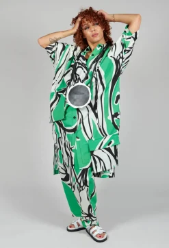 Bize Dresses^Print Patterned Shirt Dress in Original Green
