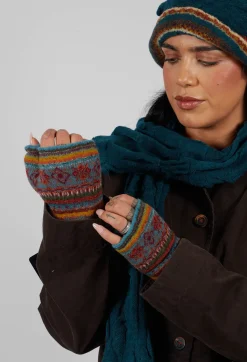 Butapana Gloves^Print Wool Gloves in Turquoise