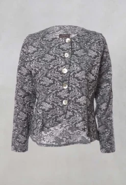 Out of Xile Coats^Printed Collarless Cropped Jacket in Charcoal
