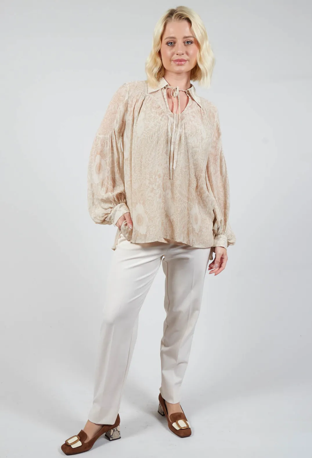 Beatrice B Shirts & Blouses^Printed Georgette Shirt in Beige