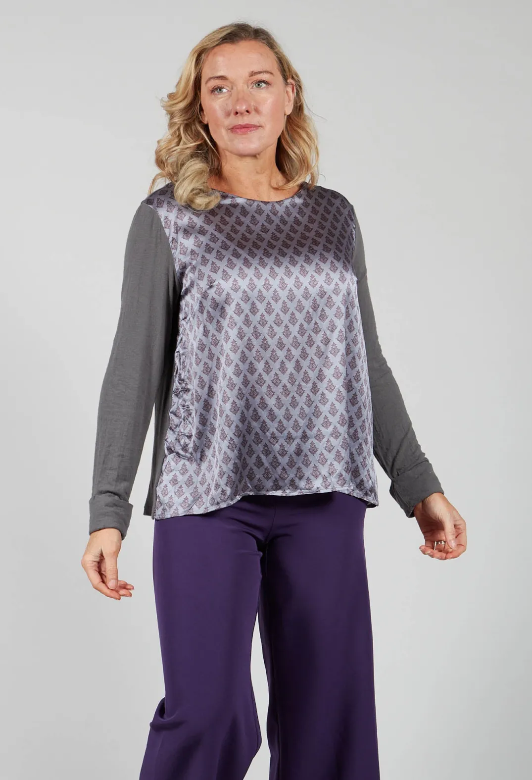 Niù Shirts & Blouses^Printed Silk Contrasting Fabric Trapeze Shirt in Quartz