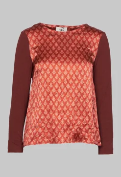 Niù Shirts & Blouses^Printed Silk Contrasting Fabric Trapeze Shirt in Vulcano