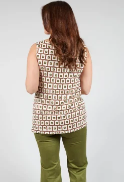 Maliparmi Co-ords & Suits^Printed Sleeveless Ruched Top in Naturale/Verde