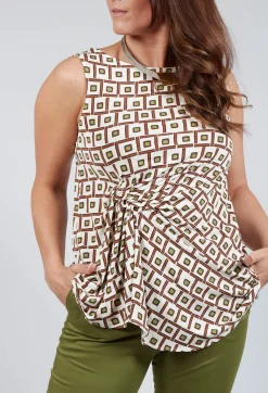 Maliparmi Co-ords & Suits^Printed Sleeveless Ruched Top in Naturale/Verde