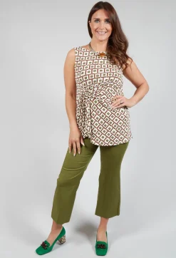 Maliparmi Co-ords & Suits^Printed Sleeveless Ruched Top in Naturale/Verde