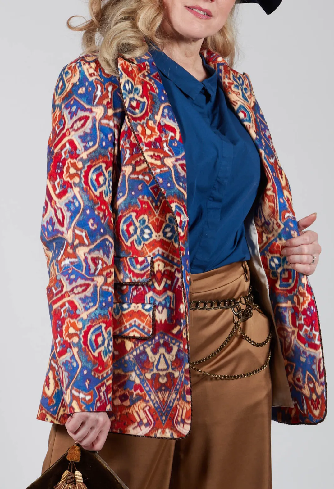 Sfizio Jackets^Printed Velvet Blazer in Carpet Print
