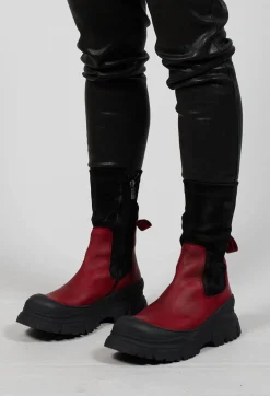 Lofina Boots^Pull On Ankle Boots in Gasoline Rosso and Cam Stretch Nero