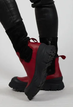 Lofina Boots^Pull On Ankle Boots in Gasoline Rosso and Cam Stretch Nero