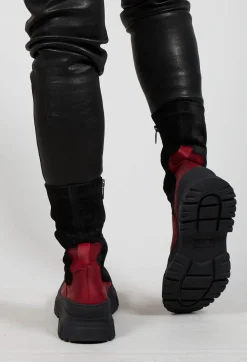 Lofina Boots^Pull On Ankle Boots in Gasoline Rosso and Cam Stretch Nero