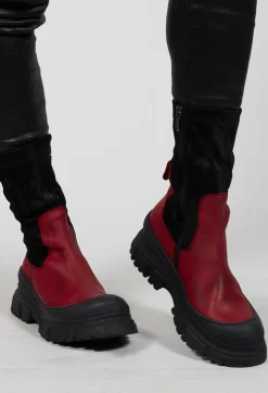 Lofina Boots^Pull On Ankle Boots in Gasoline Rosso and Cam Stretch Nero