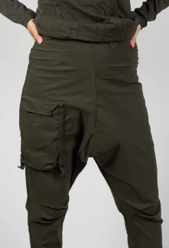 Rundholz Black Label Trousers^Pull On Drop Crotch Trousers with Cargo Pocket in Jungle