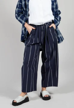 Amici Trousers^Pull String Waist Trousers in Indigo Striped