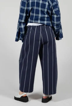 Amici Trousers^Pull String Waist Trousers in Indigo Striped