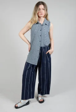 Amici Trousers^Pull String Waist Trousers in Indigo Striped