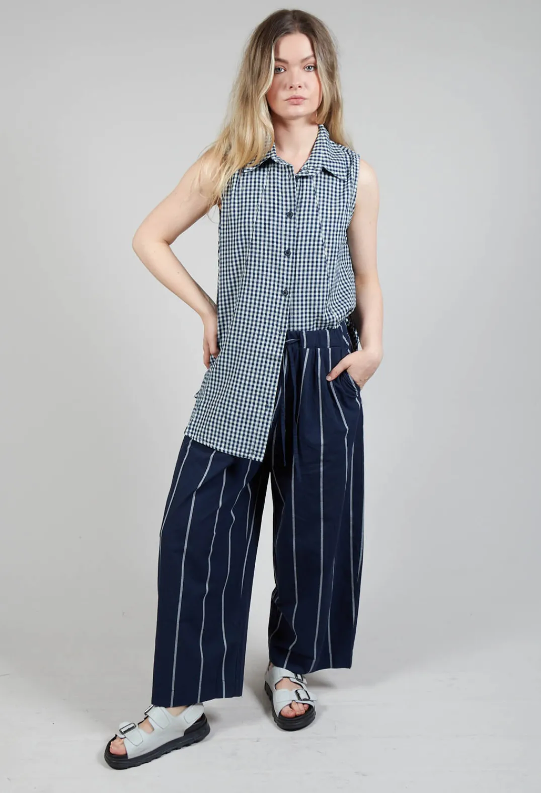Amici Trousers^Pull String Waist Trousers in Indigo Striped