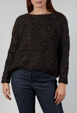 Umit Unal Knitwear|Jumpers^Purl Knit Scoop Neck Jumper in Brown Black