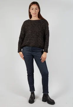 Umit Unal Knitwear|Jumpers^Purl Knit Scoop Neck Jumper in Brown Black