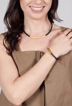Bender Schmuck Necklaces|Bracelets^PVC Bracelet with Gold Plated Parts in Black